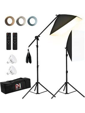 85W Softbox Lighting Kit - 2-Pack with Boom Arm & Tripod for Photography